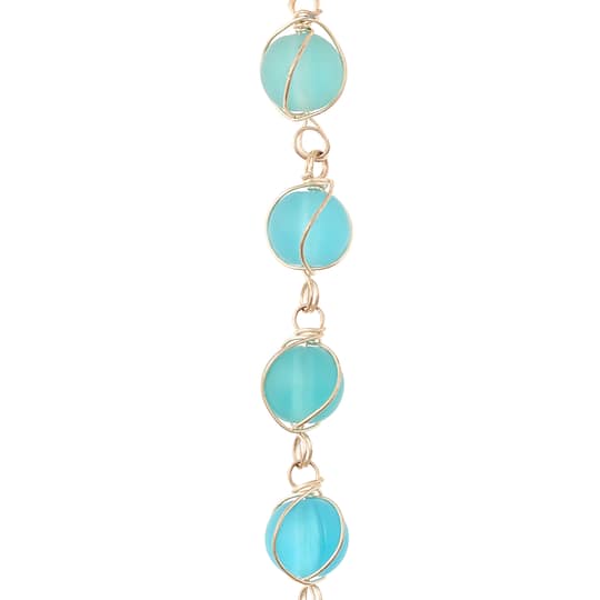 12 Pack: Aqua Wire-Wrapped Glass Beads, 10mm by Bead Landing™